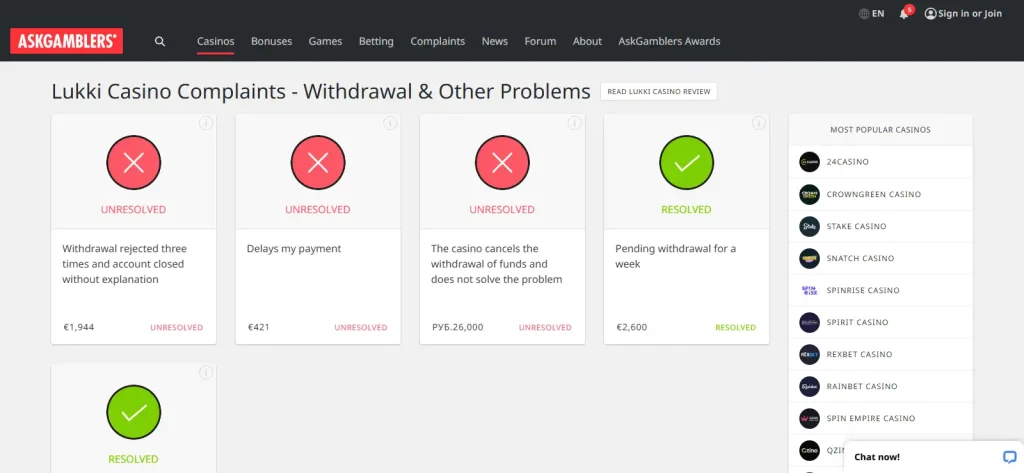Current independent Lukki complaint and review overview